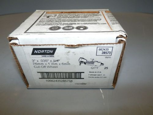 BOX OF 25 NORTON 662435-10627 3&#034; X .035&#034; X 1/4&#034; CUT OFF WHEEL - NEW