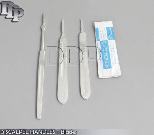 3 SCALPEL HANDLES #3 #4 #7+50 BLADES #10 #11 #12 #15 #16 #20 #21 #22 #23 #24