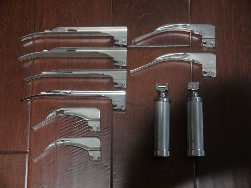 WELCH ALLYN 2x Handles &amp; 8  blades 2x each Mil-4, Mac-3, Mac-4, Mil-3