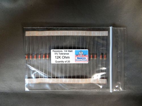 Resistors, carbon film, 1/4 watt, 5%, axial leaded, 12000 Ohm - 12k - QTY of 20