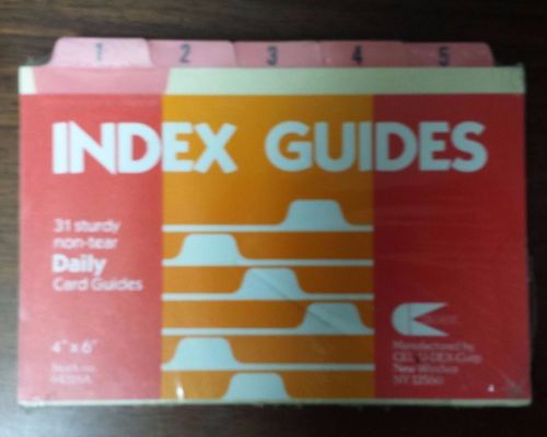 1-31 Daily Card Guides, 4 x 6, Salmon Laminated 1/5 Cut Tab, 31/Set