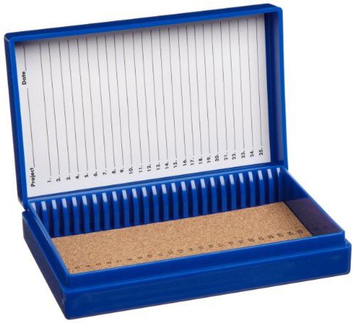 Heathrow Scientific HD15989A Blue Cork Lined 25 Place Microscope Slide Box, 5.5&#034;