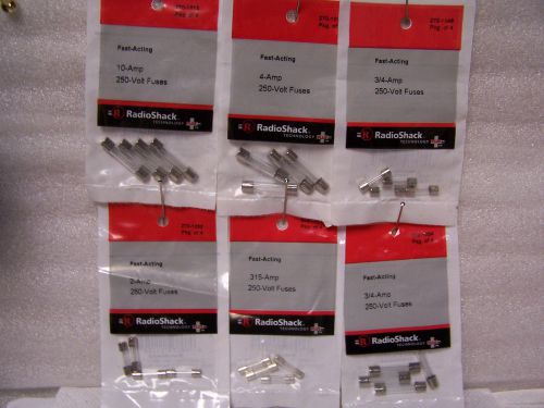 Assortment Lot of 6 NEW PKGS 250 Volt Fast-Acting Fuses Radioshack