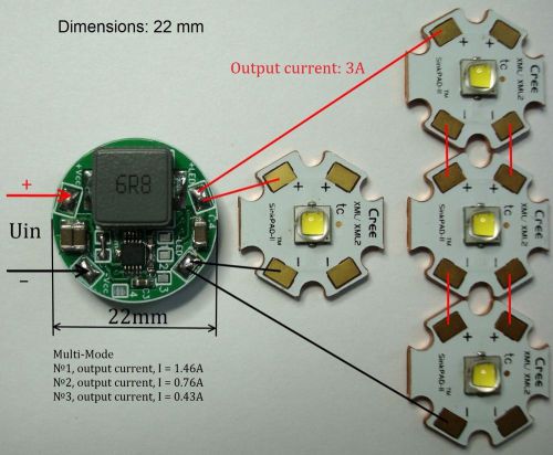 LED driver LDRADJ_22-3A, 3A, 12V, DC 8V-28V Multi-Mode,CREE XM-L2, XML, XHP50 6V