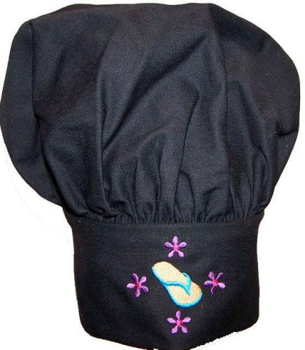 Tropical Sandal Flip Flop &amp; Flowers Chef Hat Black Youth Size Beach Monogram NWT