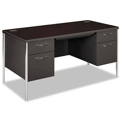 Mentor Series Double Pedestal Desk, 60w x 30d x 29-1/2h, Mahogany/Charcoal