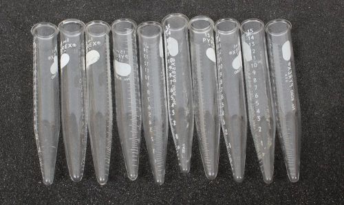 Lot of 10 Corning Pyrex 15 ml Graduated Centrifuge Tubes 8080-15