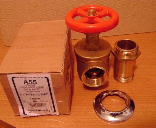 Brass Croker Fire Hose Valve A55 Female to Female 1.5&#034; WITH 1.5&#034; Pin Rack Nipple