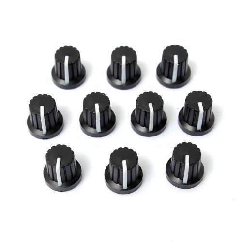 10Pcs Plastic Black 6mm Potentiometer Hole Threaded Knurled Rotary Knobs Cap NEW