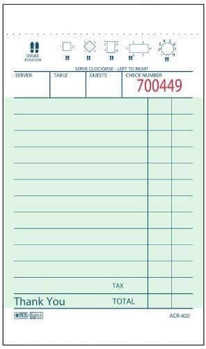 DayMark ACR-400 Guest Check Paper, 1 Part, Green, 5-3/4&#034; Length x 3-13/32&#034; Width