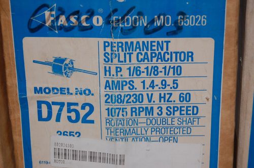 New Fasco D752 Permanent Split Capacitor Blower Motor Double Shaft 1075RPM BULK