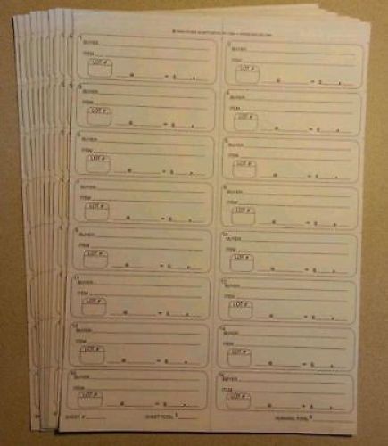 Auction Clerking 10 Sheets Tickets 3 Part Receipts - Auctioneer Clerk Supplies