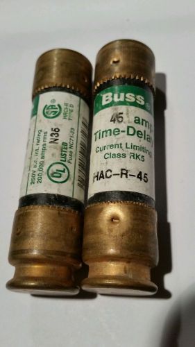Lot of 2 Buss Fusetron HAC-R -45  45AMP  250V  Time Delay FUSES.