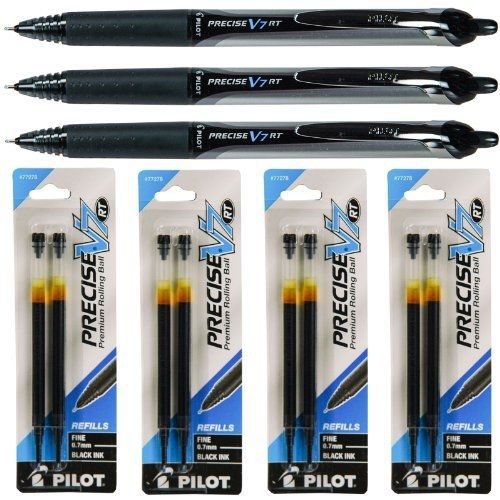 Pilot Precise V7 Rt Retractable, Black Ink, 0.7mm Fine Point, 3 Pens with 4