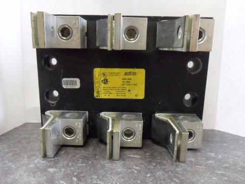 Nice bussmann j60200-3cr fuse holder 200 amp class j fuse block 3 pole 600v-200a for sale