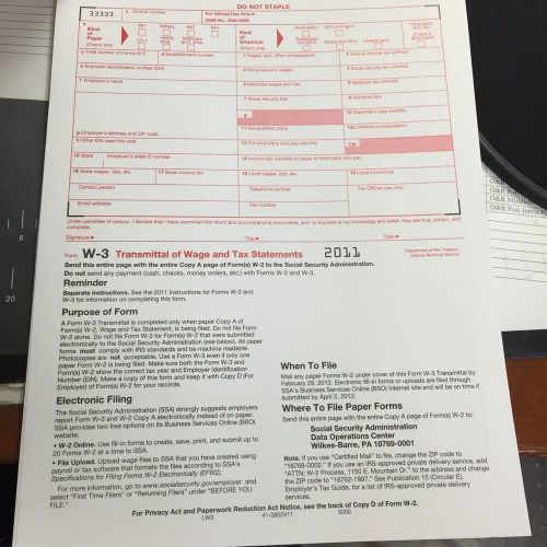 2011 W-3 Tax Summary Form, Laser - 5 Pack