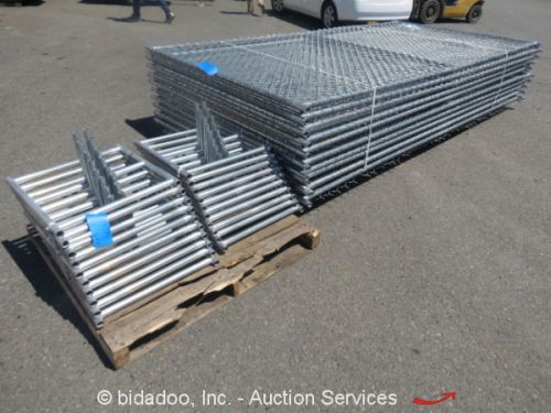 Lot of (20) 6’ x 12&#039; temporary construction security fence panels bases hardware for sale