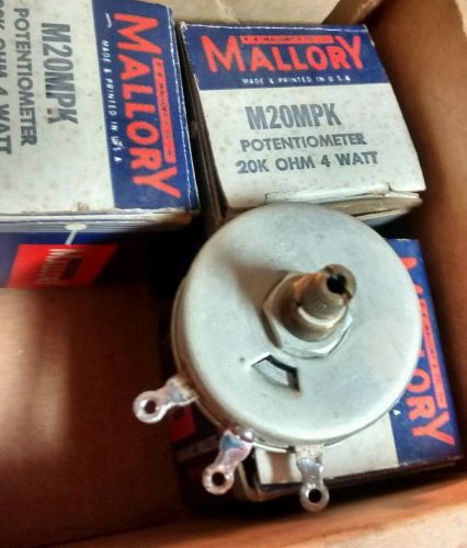 MALLORY M20MPK 20K OHM #4 T. 4 watt POTENTIOMETER NIB NOS