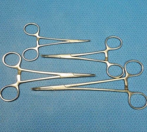Lot of 4, Jarit, Curved Serrated Crille Type Forceps, Assorted Sizes