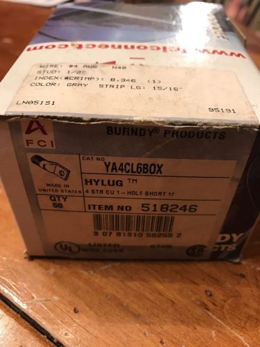 Burndy Crimp Connector. YA4CL6BOX Of 50. 1/2&#034; Stud, 15/16&#034; Strip Lg.