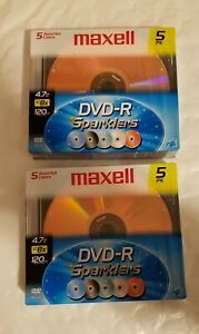 10 Maxell Blank DVD-R Sparklers 2x 5 Packs Assorted Colors 4.7GB Brand New
