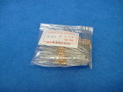 (lot of 200) firstohm carbon film axial fixed resistors: 3.9k ohm 5% 1/4w for sale