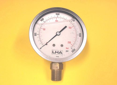 LHA 0-3000 PSI Fluid Filled Gauge 4 5/16&#034; Dia. Face 1 1/4&#034; Thick Stainless Steel