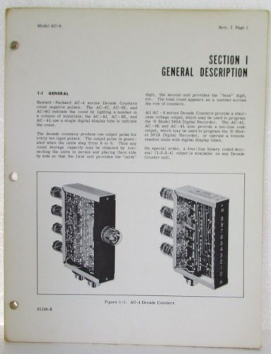 HEWLETT PACKARD MODEL AC-4 DECADE COUNTERS MANUAL NO. 01106-2