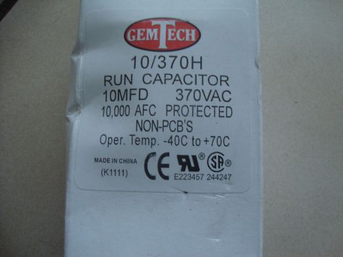 GEM TECH RUN CAPACITOR 10/370, 10MFD 370VAC