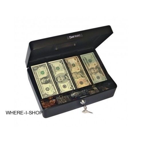 Cash box spacious size removable tray 4 cash 5 coin slots key lock money steel for sale