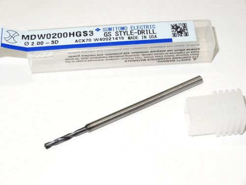 new SUMITOMO 2.00mm 3XD Solid Carbide Oil Coolant-Thru Stub Length GS-Drill PVD