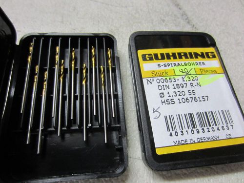 15 new GUHRING 00653-1.320mm #55 HSS Stub Machine Length TiN Coated Twist Drills