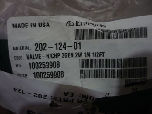 New Entegris 202-124-01 Valve 110169  N/CHP 3 GEN 2W 1/4 1/2FT SEALED