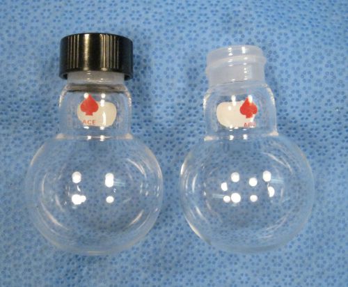 ACE  25 ML??  ROUND  BOTTOM  FLASKS  SCREW  NECKS   X2        D