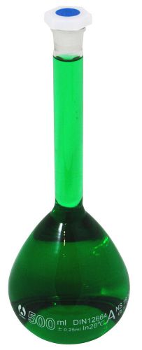 500mL Volumetric Glass Flask with Shatterproof Plastic Stopper