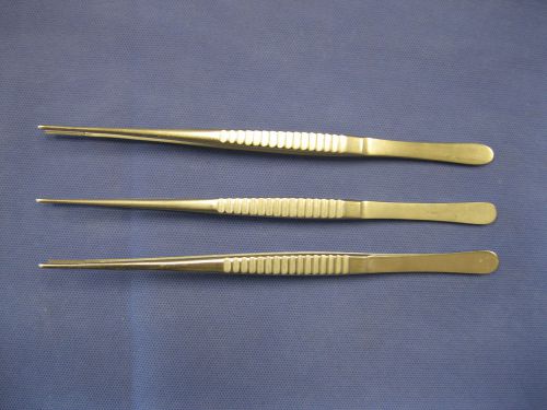 LOT OF 3 DeBakey Vascular Straight Tissue Forceps - 9-1/2in