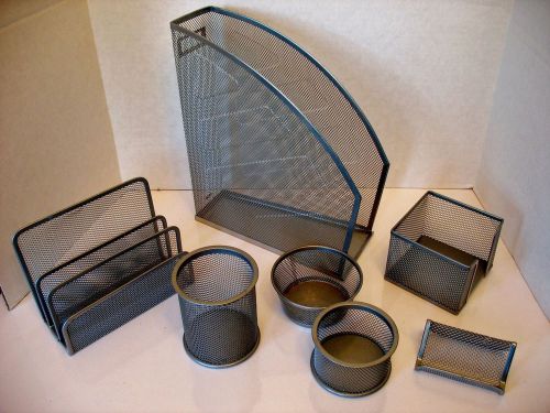 Rubbermaid Silver Color Interlock Wire Mesh Office Desk Set Organizer 7 Pieces