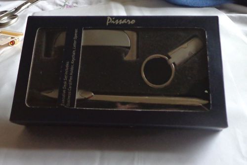 NIB- PISSARO Executive Desk Set Business Card Holder,Pen Key Chain,Letter Opener