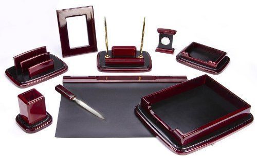 NEW Majestic Goods Nine Piece Burgundy Oak Wood Desk Set