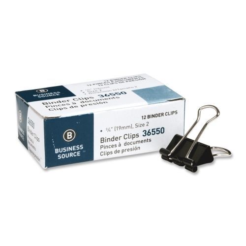 Business Source Binder Clip - Small - 0.75&#034; Width - 12/Pack - Black - BSN36550