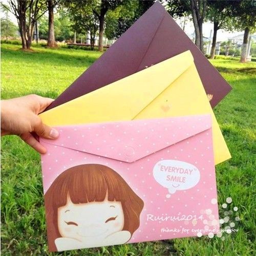 3PCs Cookie Girl Plastic Document  File Folder Top Open Pack of 1 Layer A4