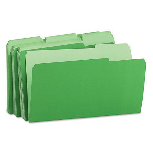 Recycled Interior File Folders, 1/3 Cut Top Tab, Legal, Green, 100/Box