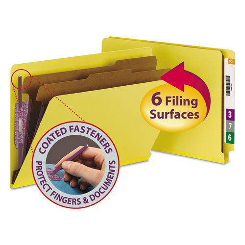 Pressboard End Tab Classification Folders, Legal, Six-Section, Yellow, 10/Box