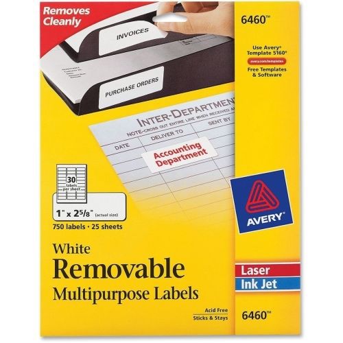 Avery id label - 1&#034; width x 2.62&#034; length - 750/pack  - laser, inkjet -white for sale