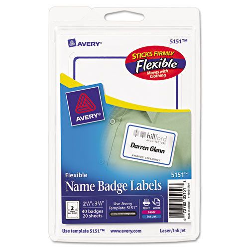 Flexible self-adhesive laser/inkjet name badge labels, 2 1/3 x 3 3/8, be, 40/pk for sale