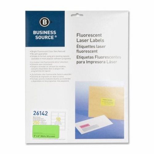 Business Source Laser Labels, Fluorescent, 2&#034;x4&#034;, 250/PK, Neon Green (BSN26142)