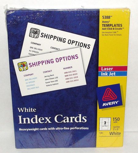 Avery White 3&#034; x 5&#034; Index Cards 5388 150 ct  Laser / Inkjet Heavy Weight NIP