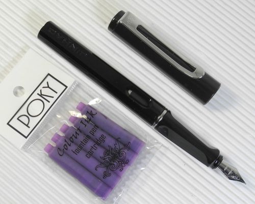 Jinhao 599b fountain pen black plastic barrel free 5 poky cartridges violet ink for sale