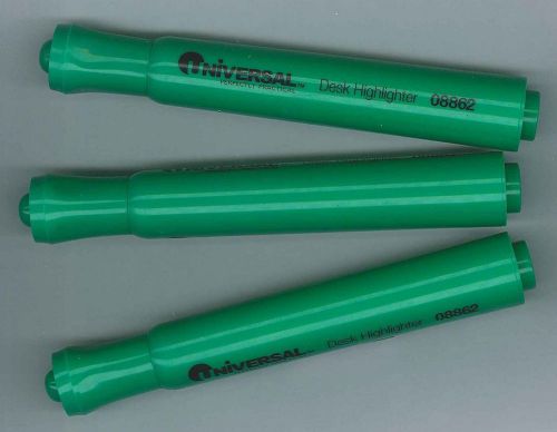 Lot of 3 Flourescent Green Universal Chisel Felt Tip Highlighters