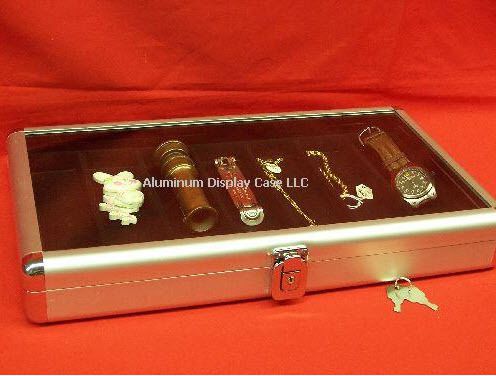 14 x 8 x 2&#034; aluminum display case w 7 slot black insert for sale